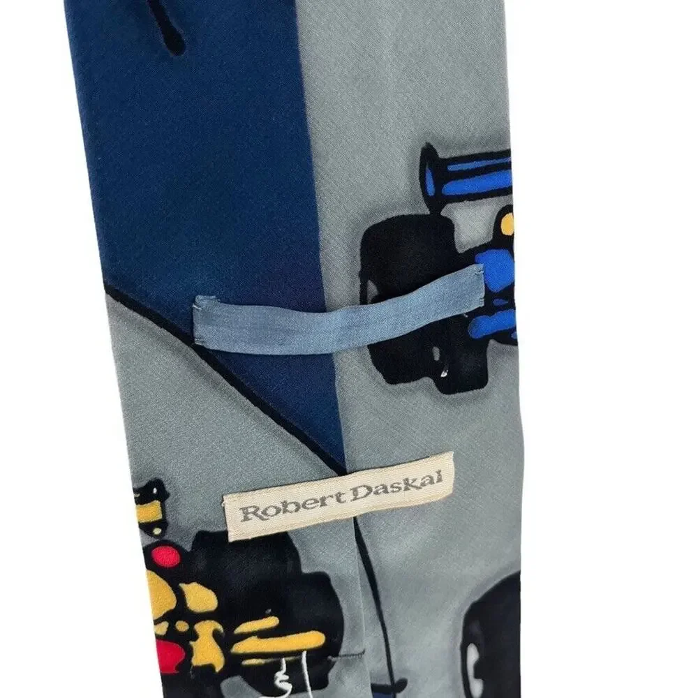 Robert Daskal Hand Painted Hand Sewn Signed Neck Tie Car Racing 100% Silk